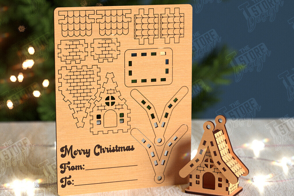 Intra απο ξύλο plywood 3mm-4mm πάχος 3D Χριστουγεννιάτικο Σπίτι |DIY| Χριστουγεννιάτικη κάρτα Δίασταση 15x15 cm INTRAFABR-105659092
