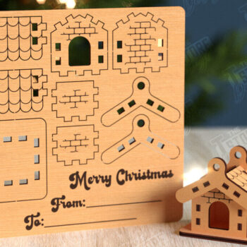 Intra απο ξύλο plywood 3mm-4mm πάχος 3D Χριστουγεννιάτικο Σπίτι |DIY| Χριστουγεννιάτικη κάρτα Δίασταση 15x15 cm INTRAFABR-105659048 - Image 1