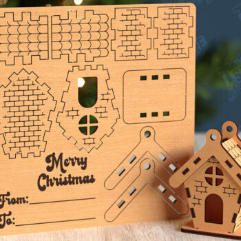 Intra απο ξύλο plywood 3mm-4mm πάχος 3D Χριστουγεννιάτικο Σπίτι |DIY| Χριστουγεννιάτικη κάρτα Δίασταση 15x15 cm INTRAFABR-105659078 - Image 1