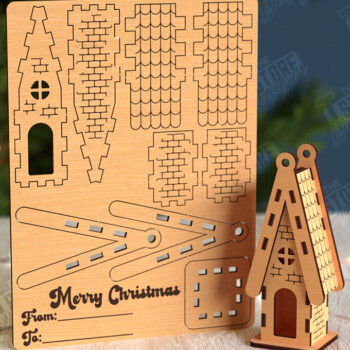 Intra απο ξύλο plywood 3mm-4mm πάχος 3D Χριστουγεννιάτικο Σπίτι |DIY| Χριστουγεννιάτικη κάρτα Δίασταση 15x15 cm INTRAFABR-105659087 - Image 1