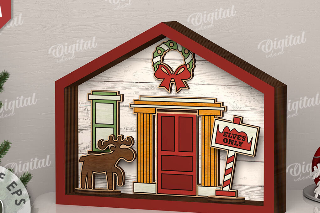 Intra απο ξύλο plywood 3mm-4mm πάχος Τρισδιάστατη Χριστουγεννιάτικου σπιτιού Δίασταση 15x15 cm INTRAFABR-111131580