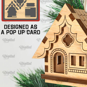 Intra απο ξύλο plywood 3mm-4mm πάχος 3D Χριστουγεννιάτικο Σπίτι . Αναδυόμενη κάρτα Δίασταση 15x15 cm INTRAFABR-106950685 - Image 1