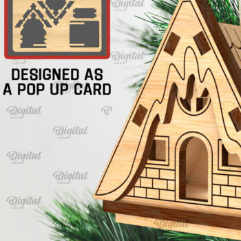 Intra απο ξύλο plywood 3mm-4mm πάχος 3D Χριστουγεννιάτικο Σπίτι . Αναδυόμενη κάρτα Δίασταση 15x15 cm INTRAFABR-106950433 - Image 1