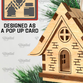 Intra απο ξύλο plywood 3mm-4mm πάχος 3D Χριστουγεννιάτικο Σπίτι . Αναδυόμενη κάρτα Δίασταση 15x15 cm INTRAFABR-106950462 - Image 1