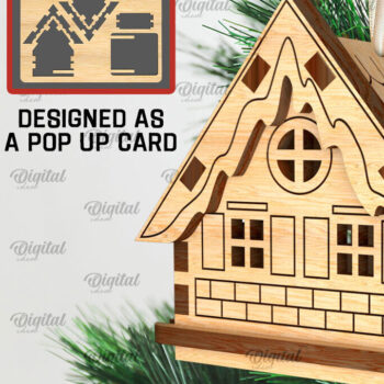 Intra απο ξύλο plywood 3mm-4mm πάχος 3D Χριστουγεννιάτικο Σπίτι . Αναδυόμενη κάρτα Δίασταση 15x15 cm INTRAFABR-106950480 - Image 1