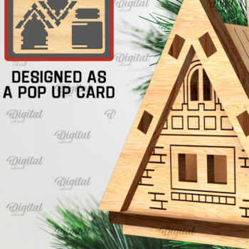 Intra απο ξύλο plywood 3mm-4mm πάχος 3D Χριστουγεννιάτικο Σπίτι . Αναδυόμενη κάρτα Δίασταση 15x15 cm INTRAFABR-106950523 - Image 1