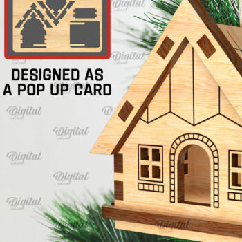 Intra απο ξύλο plywood 3mm-4mm πάχος 3D Χριστουγεννιάτικο Σπίτι . Αναδυόμενη κάρτα Δίασταση 15x15 cm INTRAFABR-106950557 - Image 1