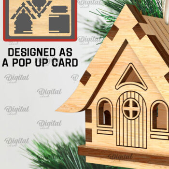 Intra απο ξύλο plywood 3mm-4mm πάχος 3D Χριστουγεννιάτικο Σπίτι . Αναδυόμενη κάρτα Δίασταση 15x15 cm INTRAFABR-106950603 - Image 1