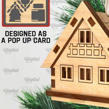 Intra απο ξύλο plywood 3mm-4mm πάχος 3D Χριστουγεννιάτικο Σπίτι . Αναδυόμενη κάρτα Δίασταση 15x15 cm INTRAFABR-106950650 - Image 1