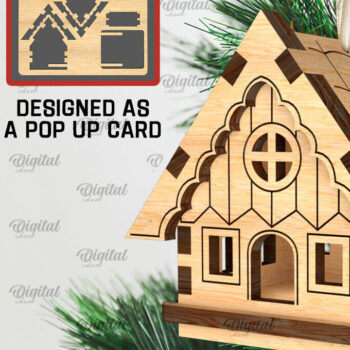 Intra απο ξύλο plywood 3mm-4mm πάχος 3D Χριστουγεννιάτικο Σπίτι . Αναδυόμενη κάρτα Δίασταση 15x15 cm INTRAFABR-106950085 - Image 1