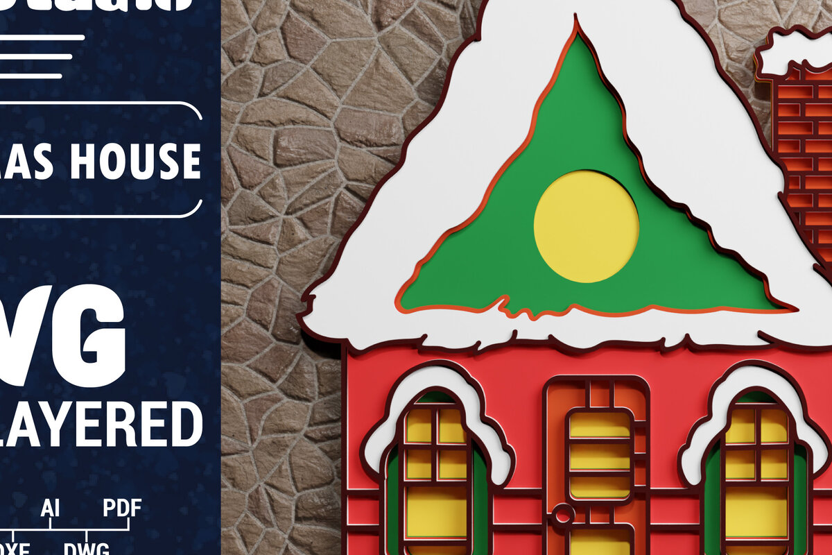 Intra απο ξύλο plywood 3mm-4mm πάχος Τρισδιάστατη κοπή χαρτιού χριστουγεννιάτικου σπιτιού Δίασταση 1200x1200 cm INTRAFABR-71391907