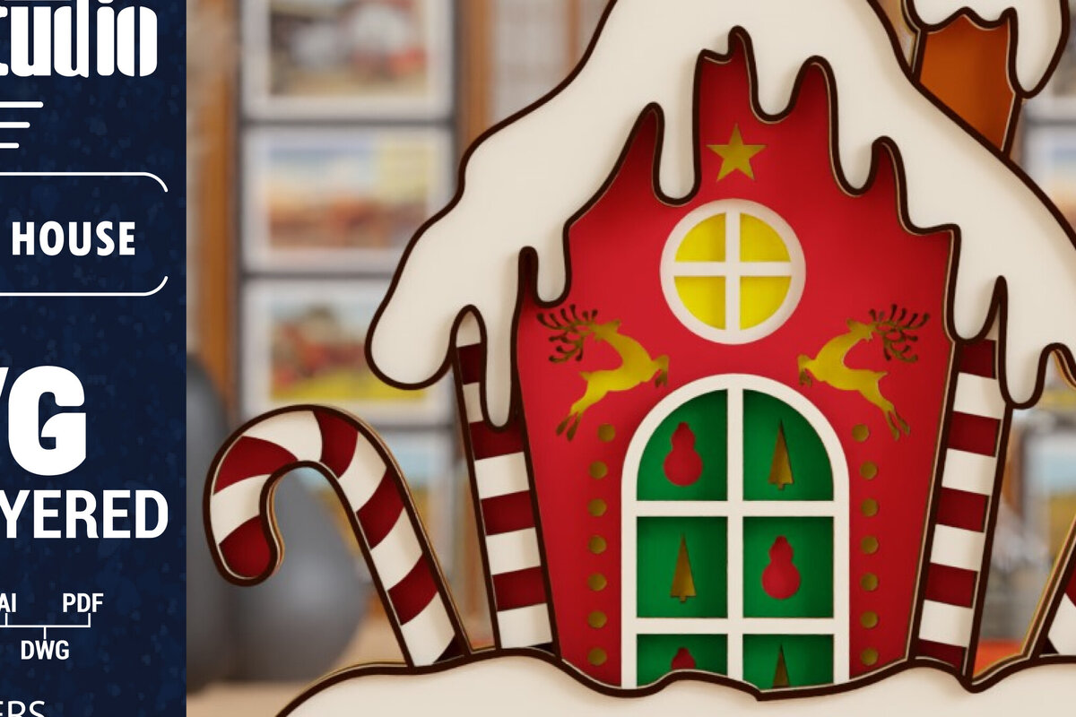 Intra απο ξύλο plywood 3mm-4mm πάχος Τρισδιάστατη κοπή χαρτιού χριστουγεννιάτικου σπιτιού Δίασταση 1500x1500 cm INTRAFABR-106705328