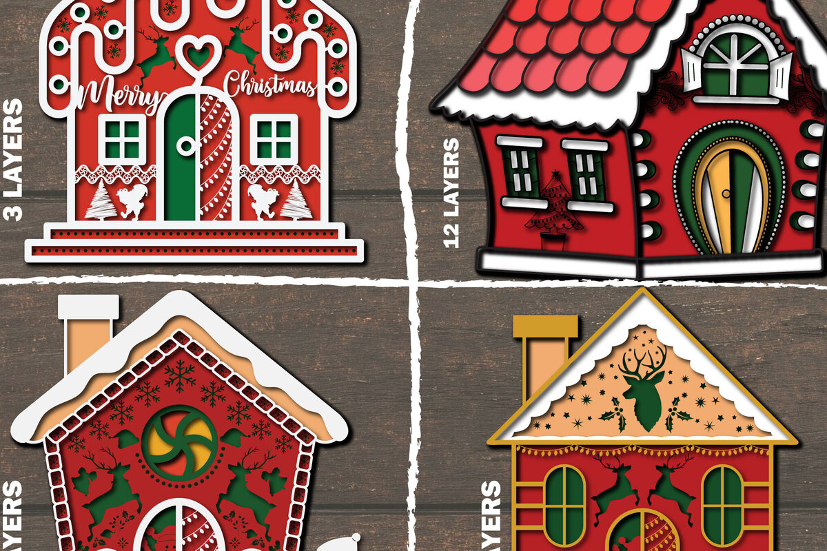 Intra απο ξύλο plywood 3mm-4mm πάχος Τρισδιάστατη κοπή χριστουγεννιάτικου σπιτιού με Δίασταση 1200x1200 cm INTRAFABR-107072843