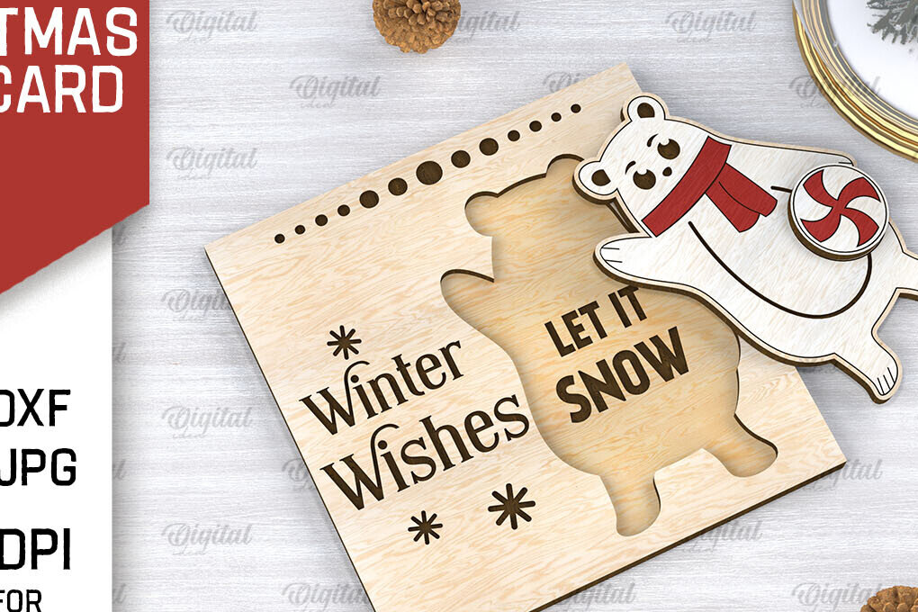 Intra απο ξύλο plywood 3mm-4mm πάχος Τρισδιάστατη χριστουγεννιάτικη παιδική κάρτα κοπής με λέιζερ Δίασταση 15x15 cm INTRAFABR-106599040