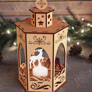 Intra απο ξύλο plywood 3mm-4mm πάχος 3D Χριστουγεννιάτικο Φανάρι | Κηροπήγιο Δίασταση 15x15 cm INTRAFABR-110588433 - Image 1