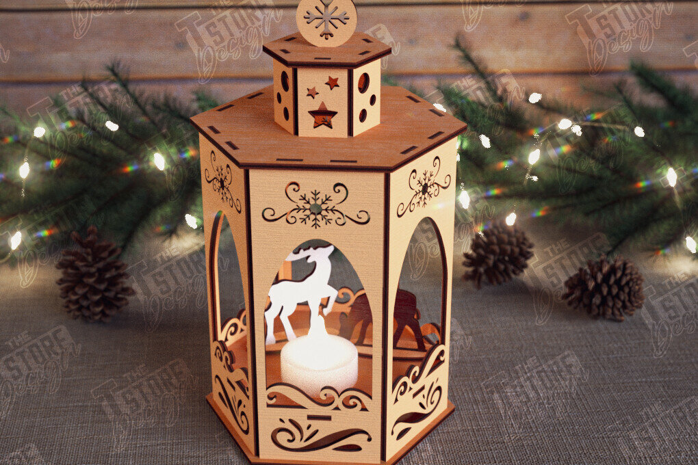 Intra απο ξύλο plywood 3mm-4mm πάχος 3D Χριστουγεννιάτικο Φανάρι | Κηροπήγιο Δίασταση 15x15 cm INTRAFABR-110588433