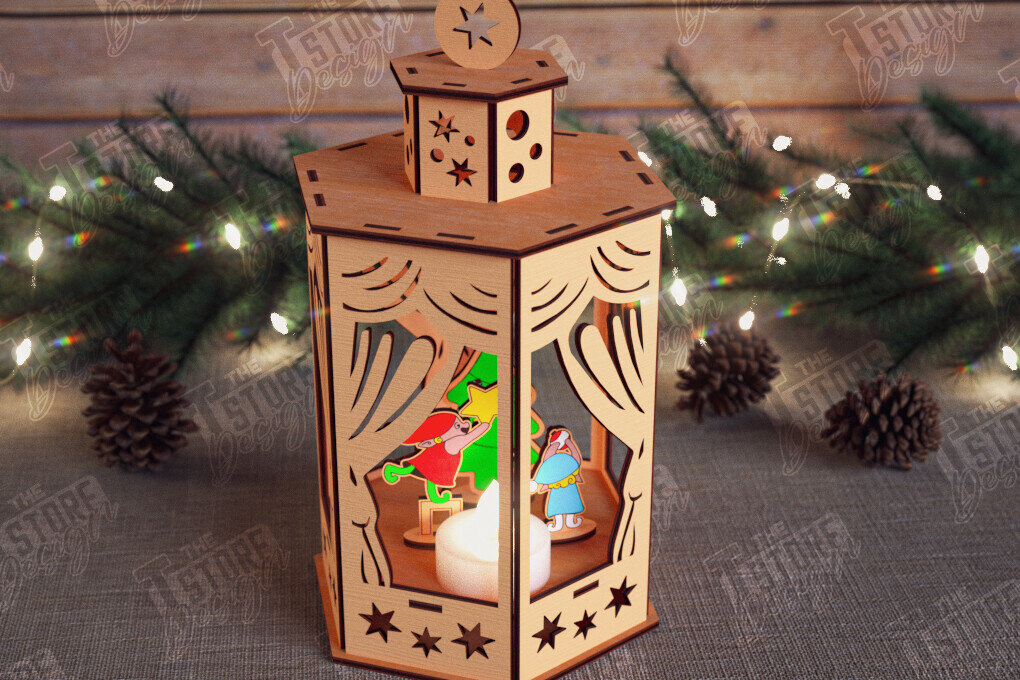 Intra απο ξύλο plywood 3mm-4mm πάχος 3D Χριστουγεννιάτικο Φανάρι | Κηροπήγιο Δίασταση 15x15 cm INTRAFABR-110588436