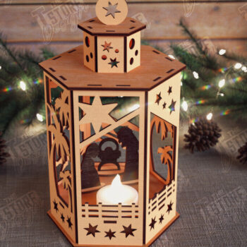 Intra απο ξύλο plywood 3mm-4mm πάχος 3D Χριστουγεννιάτικο Φανάρι | Κηροπήγιο Δίασταση 15x15 cm INTRAFABR-110588440 - Image 1