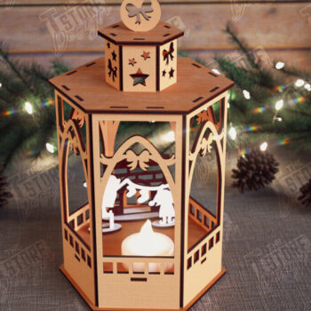 Intra απο ξύλο plywood 3mm-4mm πάχος 3D Χριστουγεννιάτικο Φανάρι | Κηροπήγιο Δίασταση 15x15 cm INTRAFABR-110588479 - Image 1