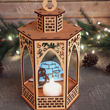Intra απο ξύλο plywood 3mm-4mm πάχος 3D Χριστουγεννιάτικο Φανάρι | Κηροπήγιο Δίασταση 15x15 cm INTRAFABR-110588495 - Image 1
