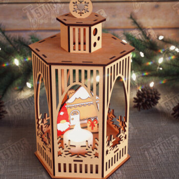 Intra απο ξύλο plywood 3mm-4mm πάχος 3D Χριστουγεννιάτικο Φανάρι | Κηροπήγιο Δίασταση 15x15 cm INTRAFABR-110588379 - Image 1