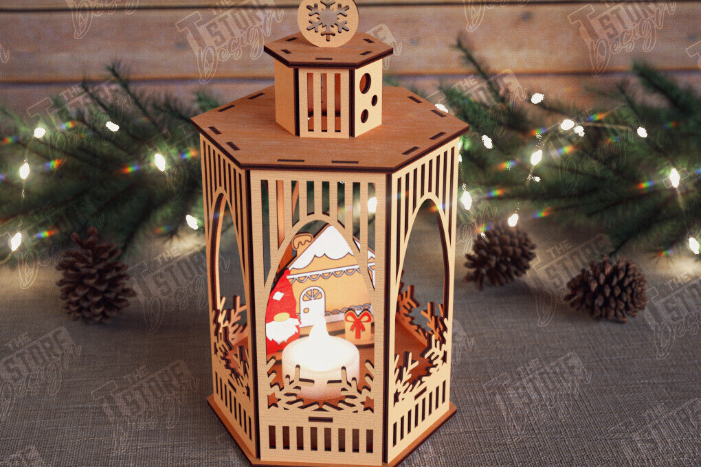 Intra απο ξύλο plywood 3mm-4mm πάχος 3D Χριστουγεννιάτικο Φανάρι | Κηροπήγιο Δίασταση 15x15 cm INTRAFABR-110588379