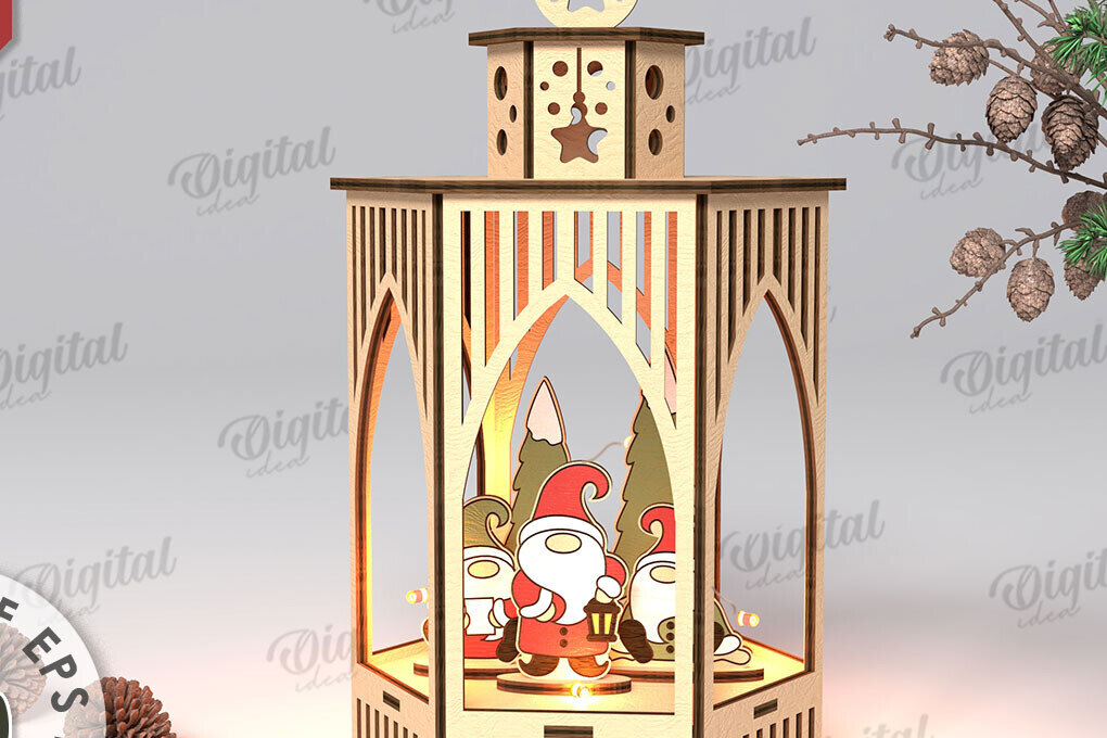 Intra απο ξύλο plywood 3mm-4mm πάχος Τρισδιάστατο σχέδιο κοπής με λέιζερ Χριστουγεννιάτικο φανάρι Δίασταση 15x15 cm INTRAFABR-108833438