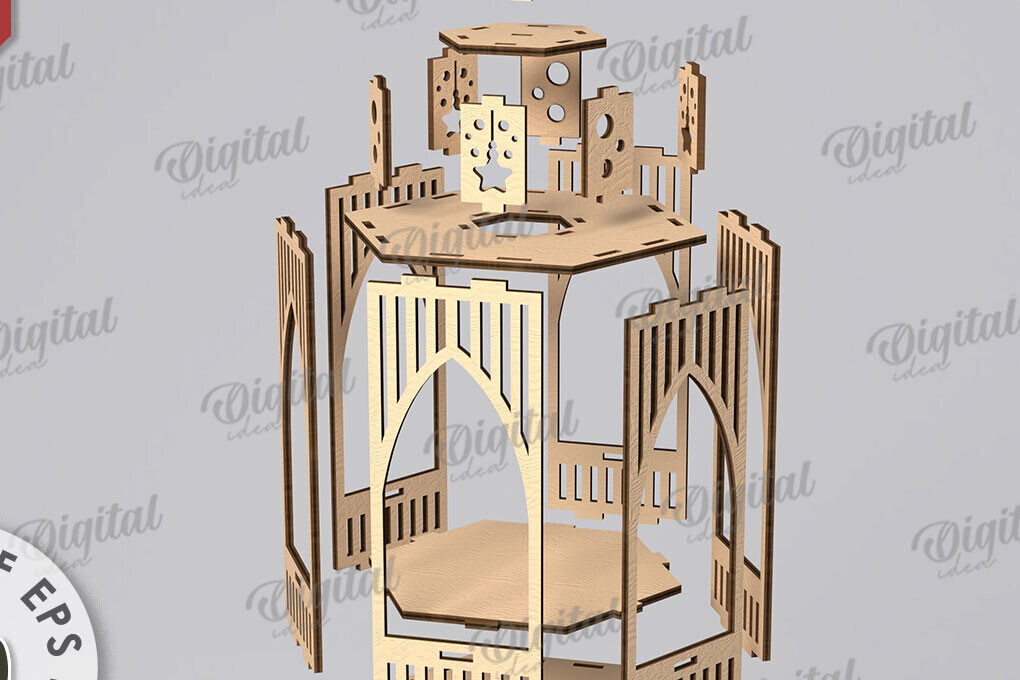 Intra απο ξύλο plywood 3mm-4mm πάχος Τρισδιάστατο σχέδιο κοπής με λέιζερ Χριστουγεννιάτικο φανάρι Δίασταση 15x15 cm INTRAFABR-108833810 - Image 2
