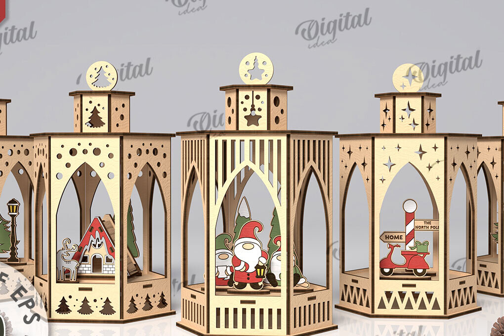 Intra απο ξύλο plywood 3mm-4mm πάχος κοπής 3D Χριστουγεννιάτικων Φαναριών με λέιζερ Δίασταση 15x15 cm INTRAFABR-108836503