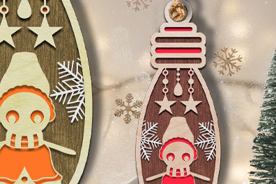 Intra απο ξύλο plywood 3mm-4mm πάχος Τρισδιάστατο χριστουγεννιάτικο φωτιστικό στολίδι με λέιζερ Δίασταση 8x8 cm INTRAFABR-80937942