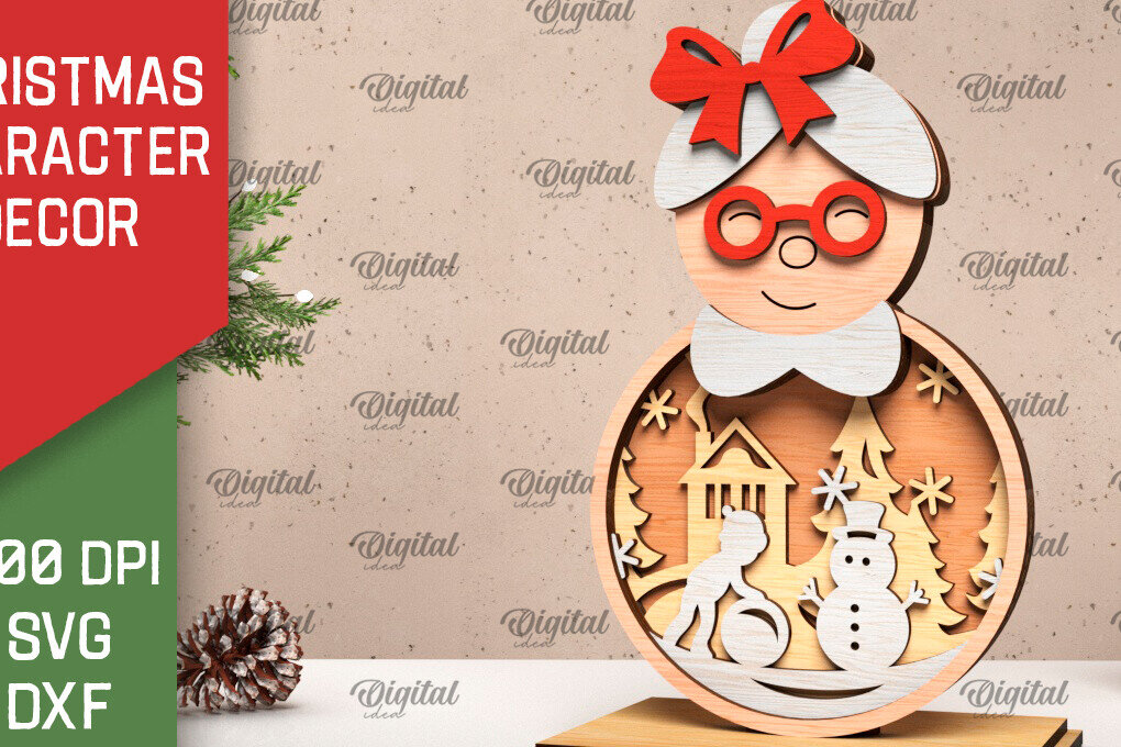 Intra απο ξύλο plywood 3mm-4mm πάχος Τρισδιάστατη χριστουγεννιάτικη Mrs Claus Decor Δίασταση 15x15 cm INTRAFABR-105996130