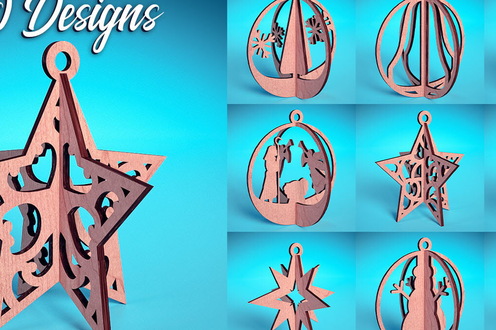 Intra απο ξύλο plywood 3mm-4mm πάχος Τρισδιάστατα χριστουγεννιάτικα στολίδια με λέιζερ | Δίασταση 8x8 cm INTRAFABR-71698792