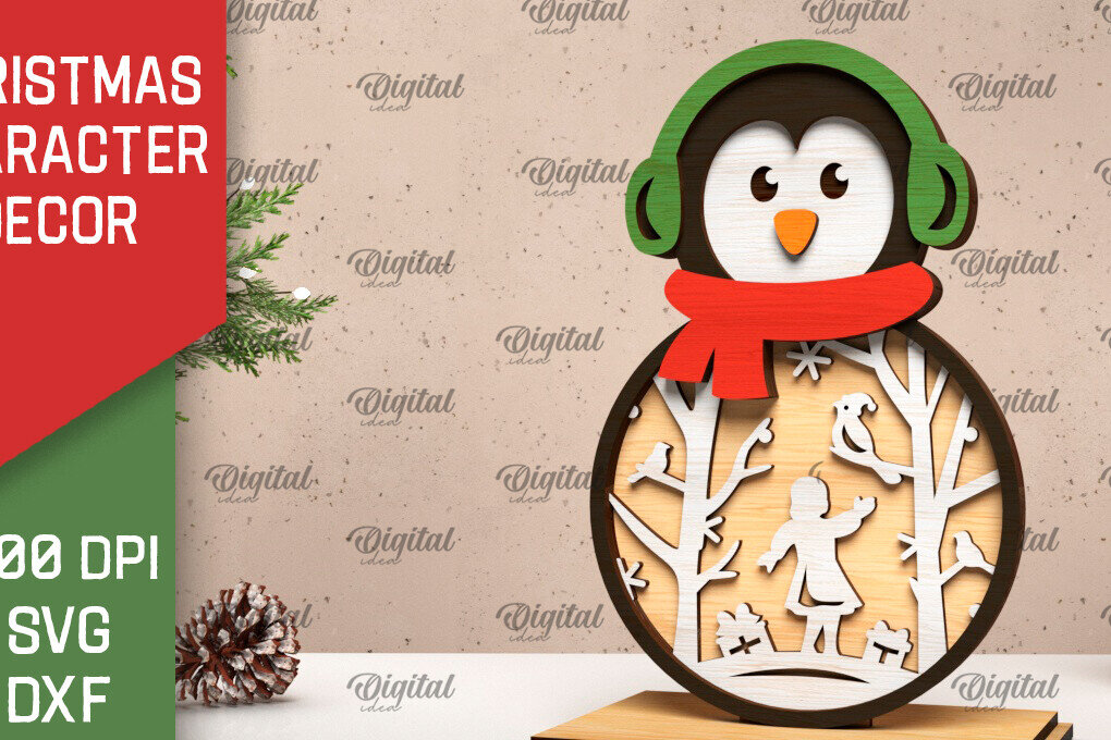 Intra απο ξύλο plywood 3mm-4mm πάχος Τρισδιάστατη Χριστουγεννιάτικη διακόσμηση πιγκουίνου Δίασταση 15x15 cm INTRAFABR-105996402