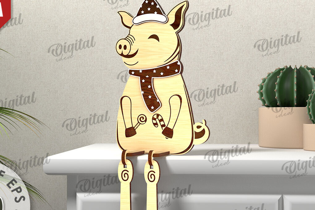 Intra απο ξύλο plywood 3mm-4mm πάχος Τρισδιάστατο σχέδιο κοπής με λέιζερ χριστουγεννιάτικων χοίρων Δίασταση 15x15 cm INTRAFABR-111128885