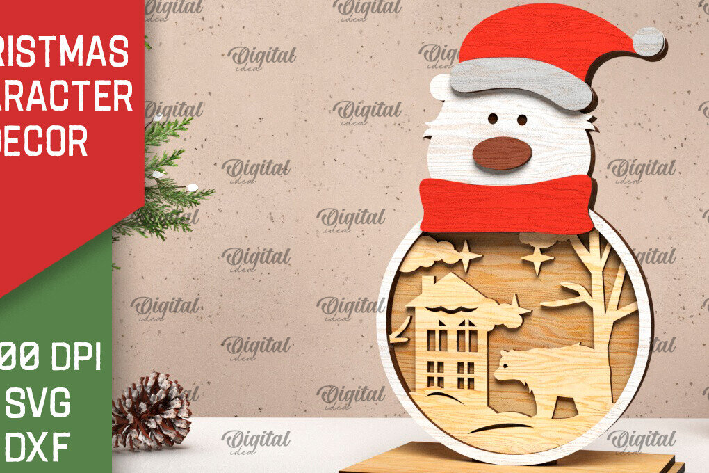 Intra απο ξύλο plywood 3mm-4mm πάχος Τρισδιάστατη χριστουγεννιάτικη πολική αρκούδα Δίασταση 15x15 cm INTRAFABR-105996270