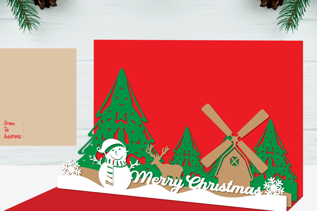 Intra απο ξύλο plywood 3mm-4mm πάχος 3D χριστουγεννιάτικη αναδυόμενη κάρτα Δίασταση 4x6 cm INTRAFABR-111268311