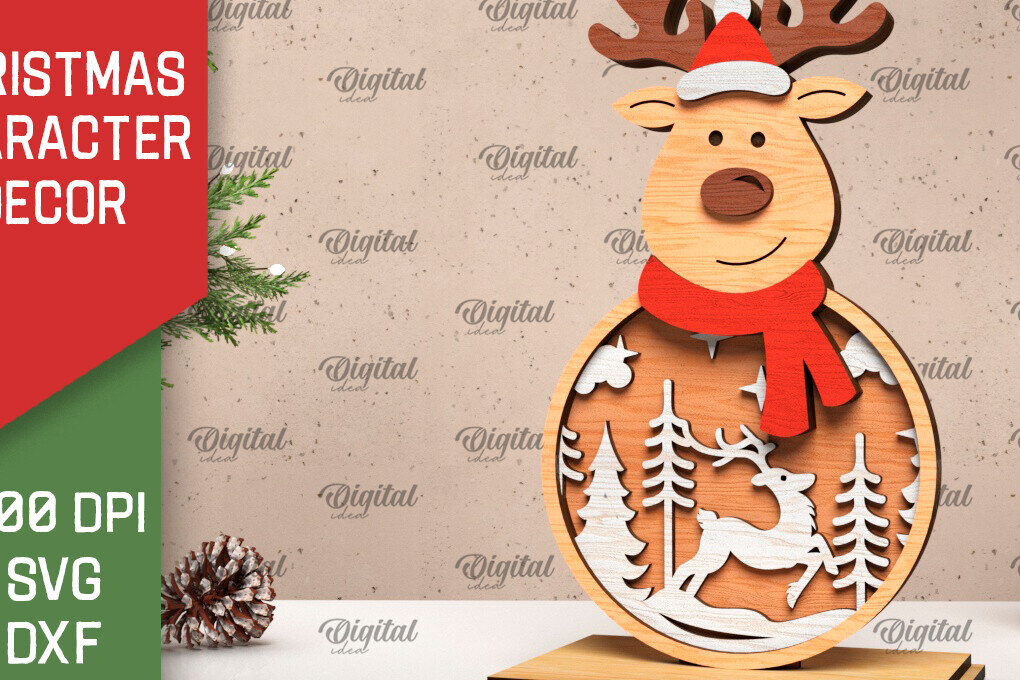 Intra απο ξύλο plywood 3mm-4mm πάχος Τρισδιάστατο χριστουγεννιάτικο ντεκόρ τάρανδος Δίασταση 15x15 cm INTRAFABR-105996099