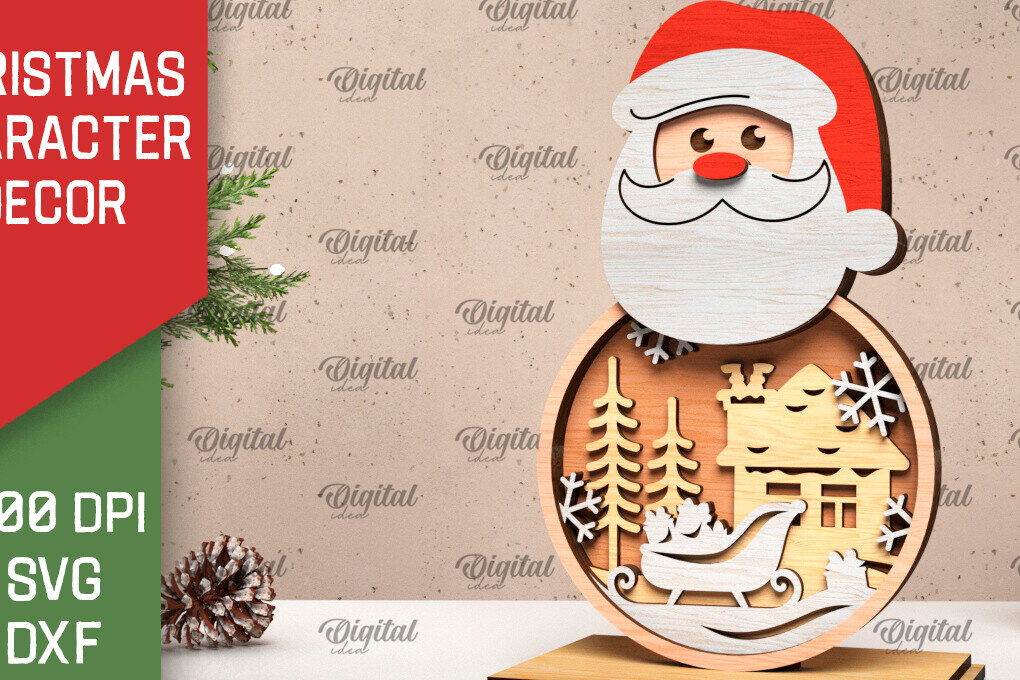 Intra απο ξύλο plywood 3mm-4mm πάχος Τρισδιάστατη χριστουγεννιάτικη διακόσμηση Άγιου Βασίλη Δίασταση 15x15 cm INTRAFABR-105996234