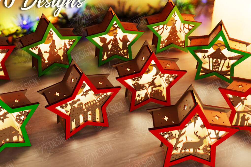 Intra απο ξύλο plywood 3mm-4mm πάχος Τρισδιάστατη δέσμη φαναριών χριστουγεννιάτικων σκιών Δίασταση 15x15 cm INTRAFABR-108447943