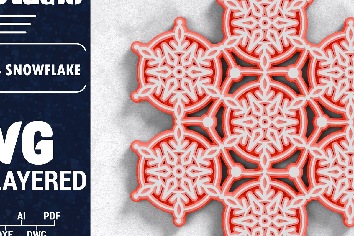 Intra απο ξύλο plywood 3mm-4mm πάχος Τρισδιάστατη χριστουγεννιάτικη νιφάδα χιονιού Papercut Δίασταση 1500x1500 cm INTRAFABR-103151125