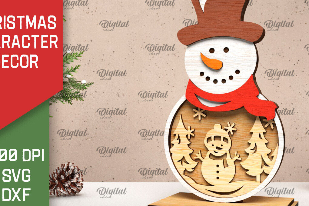 Intra απο ξύλο plywood 3mm-4mm πάχος Τρισδιάστατη χριστουγεννιάτικη διακόσμηση χιονάνθρωπος Δίασταση 15x15 cm INTRAFABR-105995956