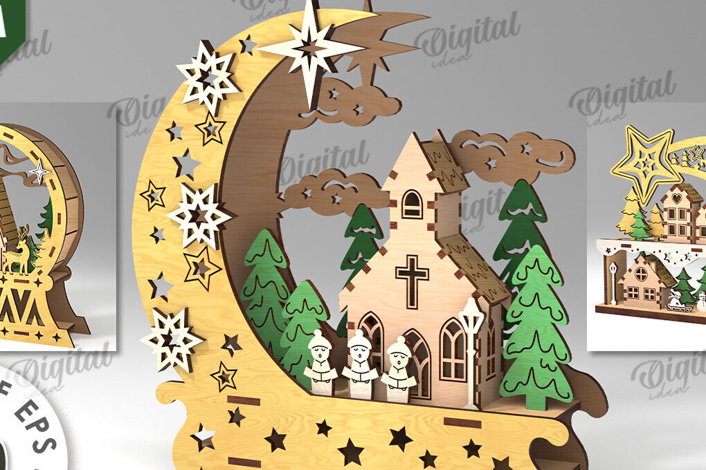 Intra απο ξύλο plywood 3mm-4mm πάχος Τρισδιάστατο χριστουγεννιάτικο σταντ Διακόσμηση  Δίασταση 15x15 cm INTRAFABR-109769912