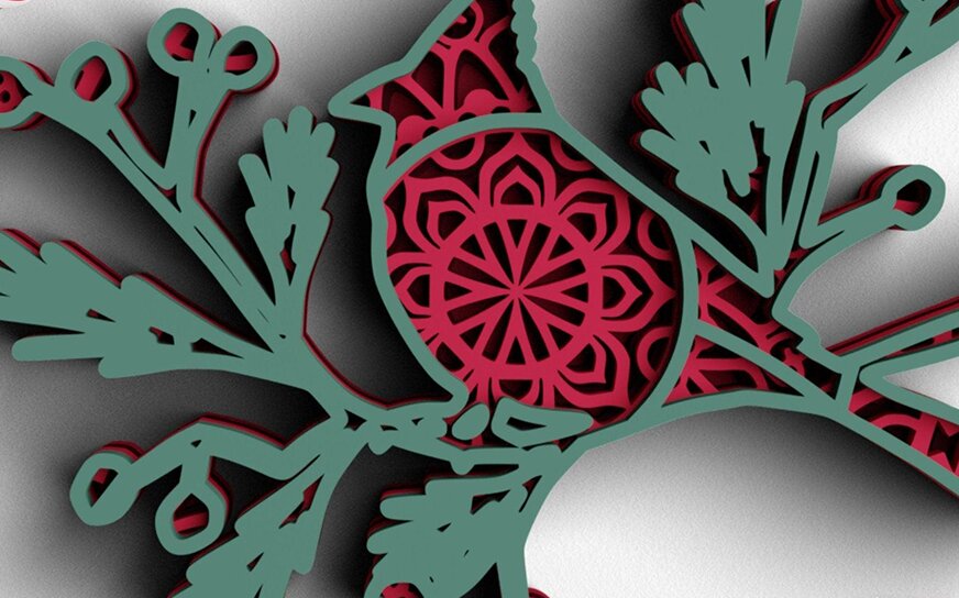Intra απο ξύλο plywood 3mm-4mm πάχος 3D Christmas Cardinal Δίασταση 30x30 cm INTRAFABR-77143606 - Image 1