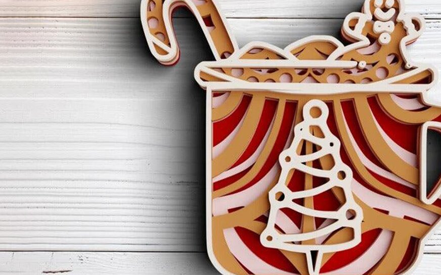 Intra απο ξύλο plywood 3mm-4mm πάχος 3D Christmas Christmas Cup Δίασταση 30x30 cm INTRAFABR-77143997 - Image 1