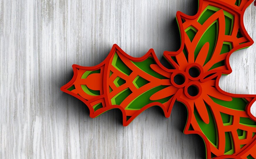 Intra απο ξύλο plywood 3mm-4mm πάχος 3D Χριστουγεννιάτικο γκι Δίασταση 30x30 cm INTRAFABR-77143482