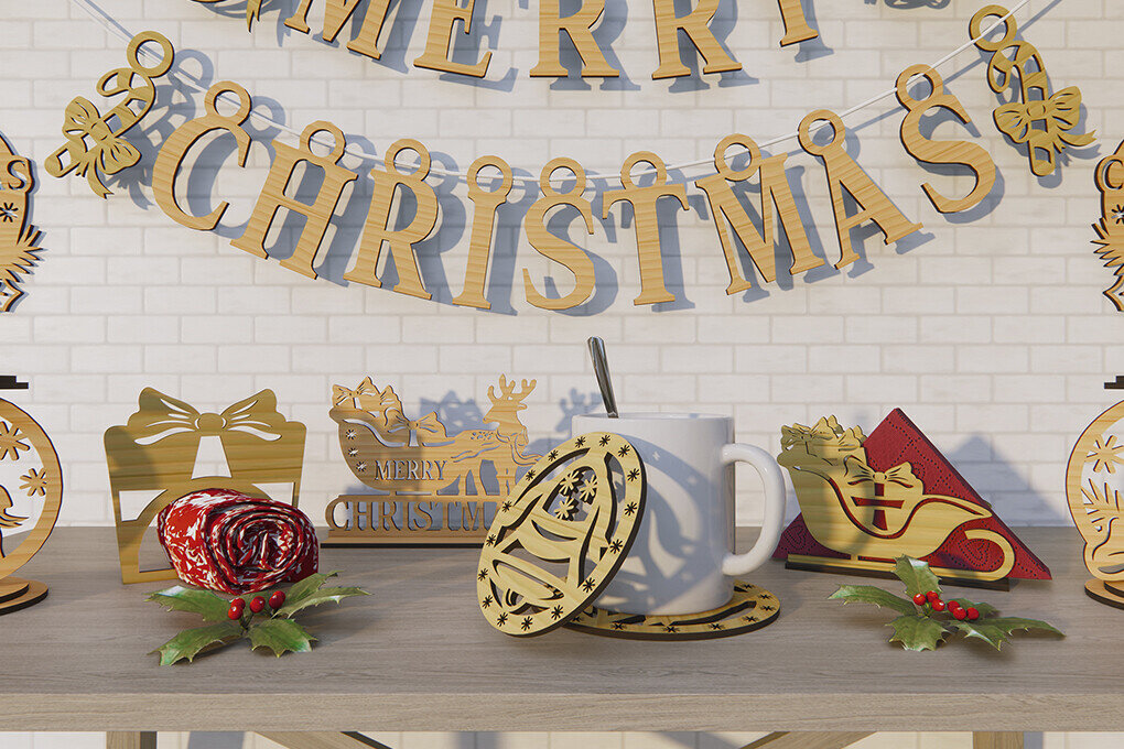 Intra απο ξύλο plywood 3mm-4mm πάχος Τρισδιάστατο χριστουγεννιάτικο τραπεζιού κοπής με λέιζερ Δίασταση 15x15 cm INTRAFABR-84191814