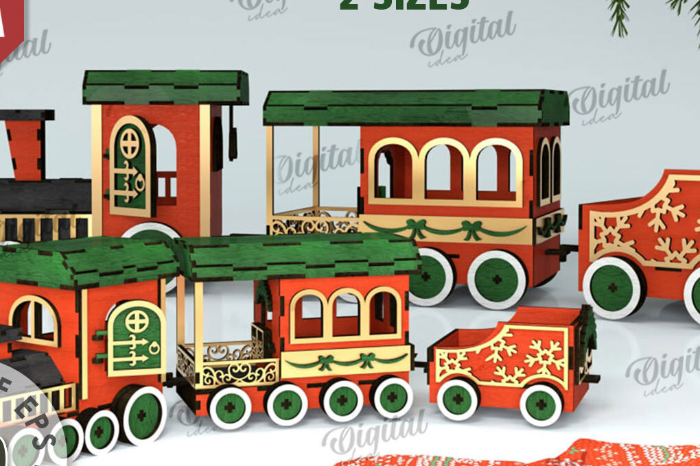 Intra απο ξύλο plywood 3mm-4mm πάχος Τρισδιάστατο σχέδιο κοπής με λέιζερ Χριστουγεννιάτικο τρένο Δίασταση 15x15 cm INTRAFABR-106661605