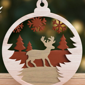 Intra απο ξύλο plywood 3mm-4mm πάχος 3D χριστουγεννιάτικο δέντρο ελάφια 3D στολίδι Δίασταση 8x8 cm INTRAFABR-57269181 - Image 1
