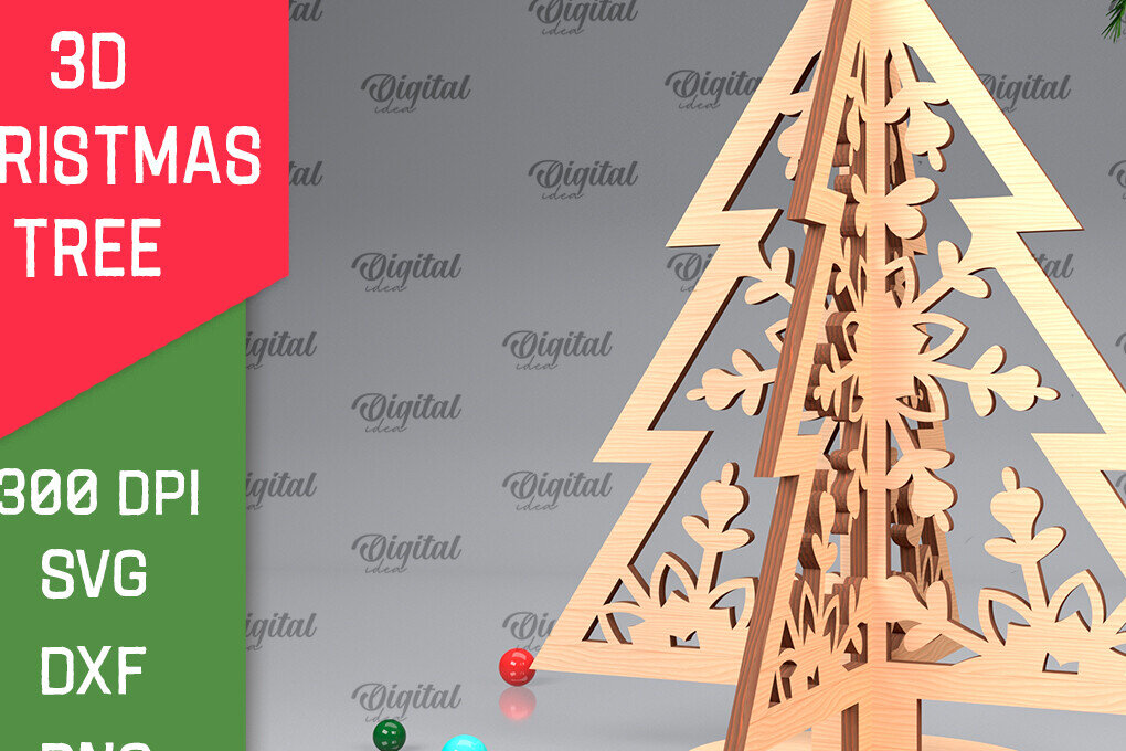 Intra απο ξύλο plywood 3mm-4mm πάχος Τρισδιάστατο σχέδιο κοπής χριστουγεννιάτικου δέντρου με λέιζερ Δίασταση 15x15 cm INTRAFABR-104362109