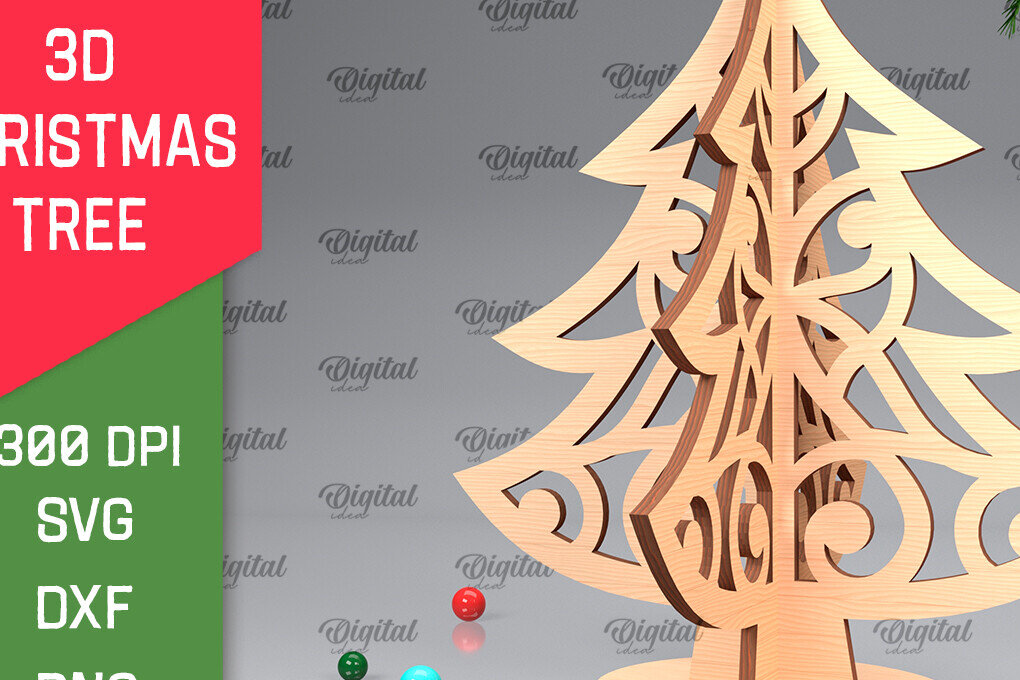 Intra απο ξύλο plywood 3mm-4mm πάχος Τρισδιάστατο σχέδιο κοπής χριστουγεννιάτικου δέντρου με λέιζερ Δίασταση 15x15 cm INTRAFABR-104362449